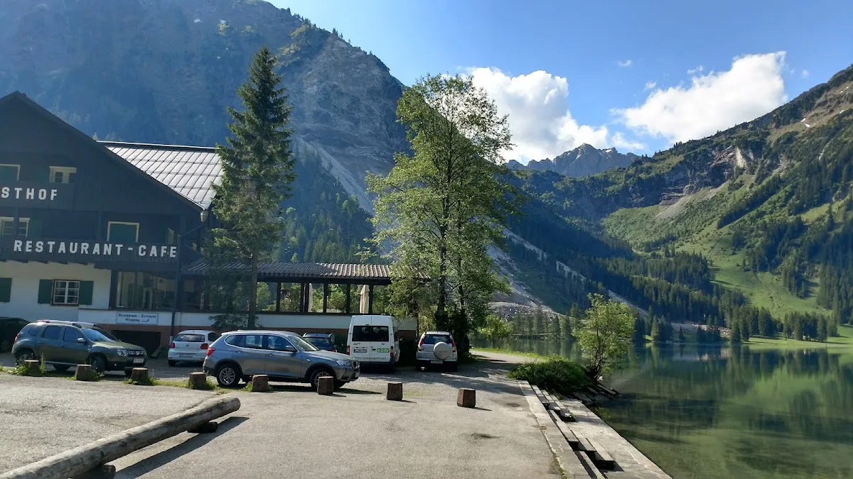 Gasthaus Vilsalpsee restaurant terrace overlooking the alpine lake