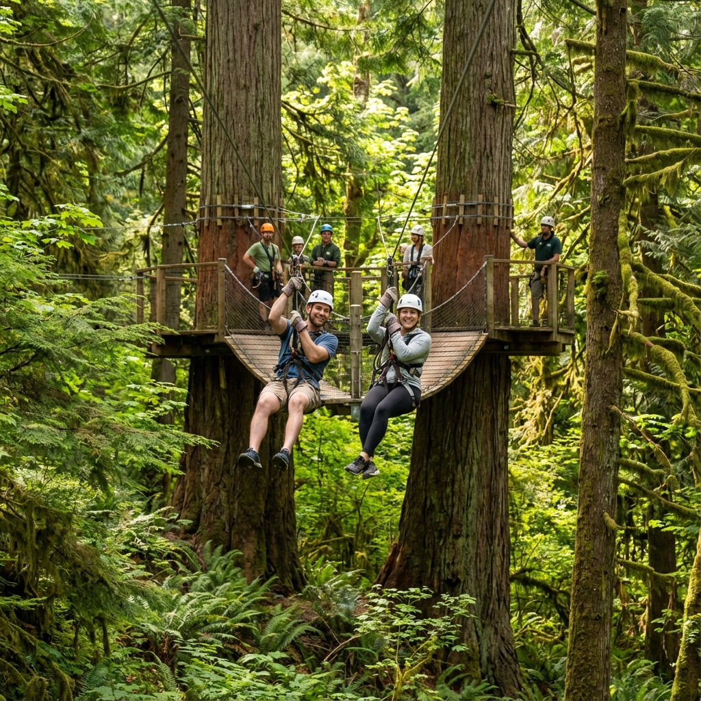 Canopy Tour Zip Line Bridge in Forest